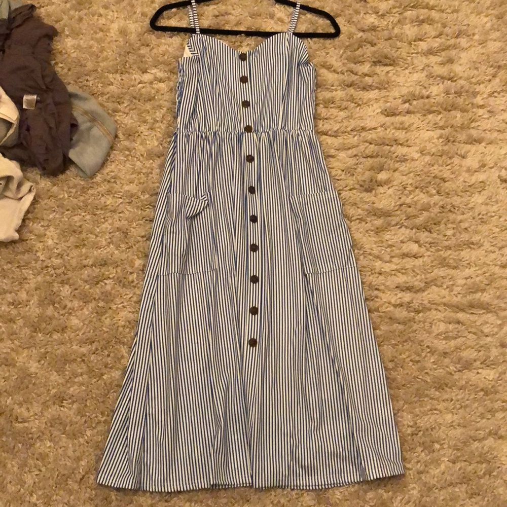 White and blue stripped dress